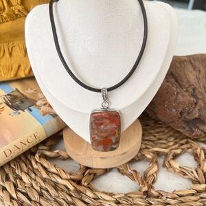 925 Sterling Silver Oyster Leather Necklace gemstone womens jewelry 18" Bohemian